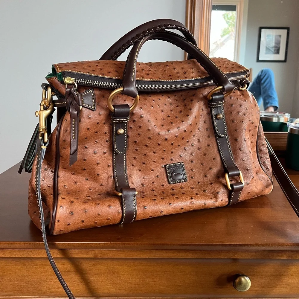 Dooney & Bourke Large Ostrich Florentine Satchel NWOT - Picture 3 of 14